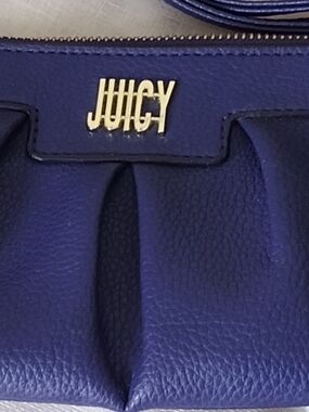 Juicy Couture Navy Blue Pleated Leather Wristlet with Gold Logo